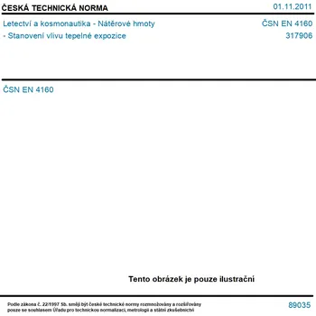 ČSN EN 4160 - Letectví a kosmonautika - Nátěrové hmoty - Stanovení vlivu tepelné expozice - Tisk