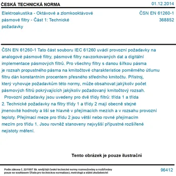 ČSN EN 61260-1 - Elektroakustika - Oktávové a zlomkooktávové pásmové filtry - Část 1: Technické požadavky - Tisk