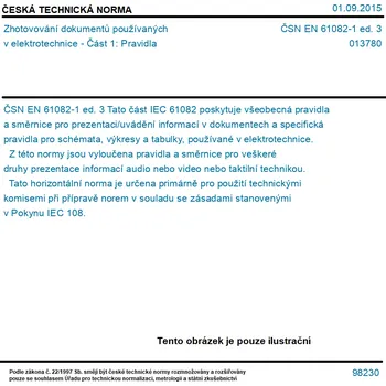 ČSN EN 61082-1 ed. 3 - Zhotovování dokumentů používaných v elektrotechnice - Část 1: Pravidla - Tisk