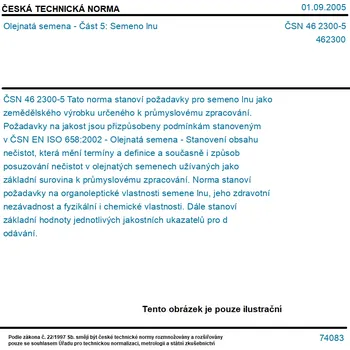 ČSN 46 2300-5 - Olejnatá semena - Část 5: Semeno lnu - Tisk
