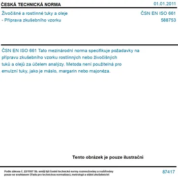 ČSN EN ISO 661 - Živočišné a rostlinné tuky a oleje - Příprava zkušebního vzorku - Tisk