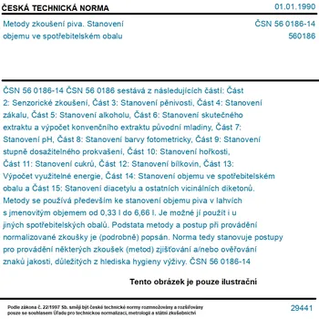 ČSN 56 0186-14 - Metody zkoušení piva. Stanovení objemu ve spotřebitelském obalu - Tisk