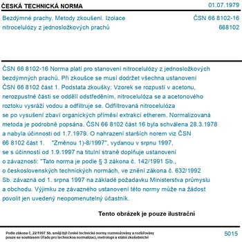 ČSN 66 8102-16 - Bezdýmné prachy. Metody zkoušení. Izolace nitrocelulózy z jednosložkových prachů - Tisk