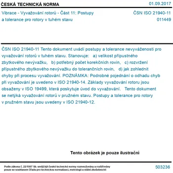 ČSN ISO 21940-11 - Vibrace - Vyvažování rotorů - Část 11: Postupy a tolerance pro rotory v tuhém stavu - Tisk
