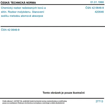 ČSN 42 0646-9 - Chemický rozbor neželezných kovů a slitin. Rozbor molybdenu. Stanovení sodíku metodou atomové absorpce - Tisk
