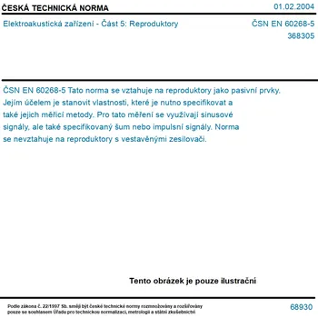 ČSN EN 60268-5 - Elektroakustická zařízení - Část 5: Reproduktory - Tisk