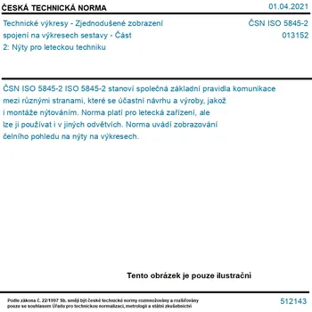 ČSN ISO 5845-2 - Technické výkresy - Zjednodušené zobrazení spojení na výkresech sestavy - Část 2: Nýty pro leteckou techniku - Tisk
