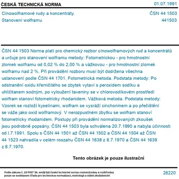 ČSN 44 1503 - Cínowolframové rudy a koncentráty. Stanovení wolframu - Tisk