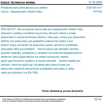 ČSN EN 517 - Prefabrikované příslušenství pro střešní krytiny - Bezpečnostní střešní háky - Tisk