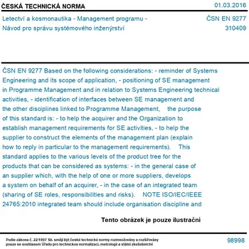 Technika ČSN EN 9277 - Letectví a kosmonautika - Management programu - Návod pro správu systémového inženýrství - Tisk