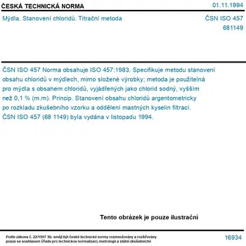 ČSN ISO 457 - Mýdla. Stanovení chloridů. Titrační metoda - Tisk