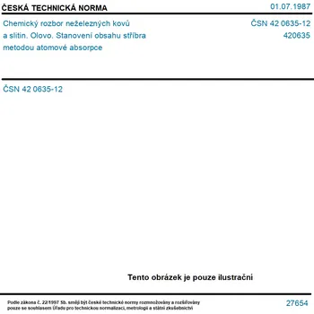 ČSN 42 0635-12 - Chemický rozbor neželezných kovů a slitin. Olovo. Stanovení obsahu stříbra metodou atomové absorpce - Tisk