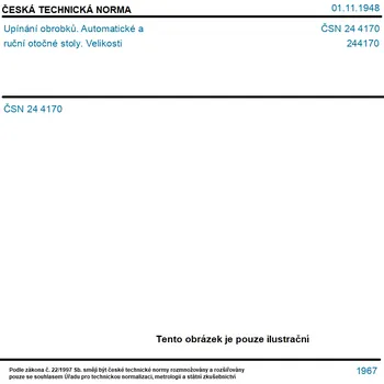 ČSN 24 4170 - Upínání obrobků. Automatické a ruční otočné stoly. Velikosti - Tisk