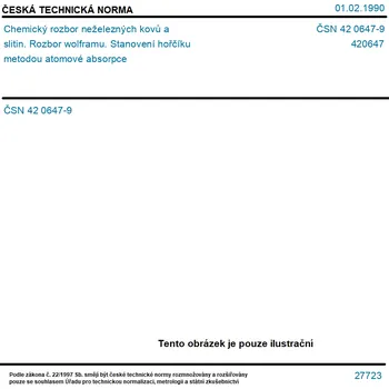 ČSN 42 0647-9 - Chemický rozbor neželezných kovů a slitin. Rozbor wolframu. Stanovení hořčíku metodou atomové absorpce - Tisk