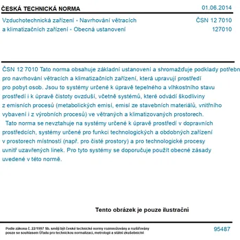 ČSN 12 7010 - Vzduchotechnická zařízení - Navrhování větracích a klimatizačních zařízení - Obecná ustanovení - Tisk