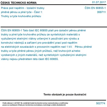 ČSN EN 60855-1 - Práce pod napětím - Izolační trubky plněné pěnou a plné tyče - Část 1: Trubky a tyče kruhového průřezu - Tisk