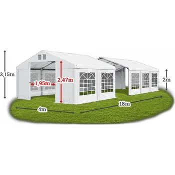 Zahradní stan Párty stan 4x18x2m střecha PVC 560g/m2 boky PVC 500g/m2 konstrukce ZIMA Zelená Bílá Bílá