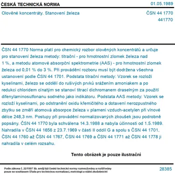 ČSN 44 1770 - Olověné koncentráty. Stanovení železa - Tisk