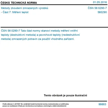 ČSN 56 0290-7 - Metody zkoušení zmrazených výrobků - Část 7: Měření teplot - Tisk