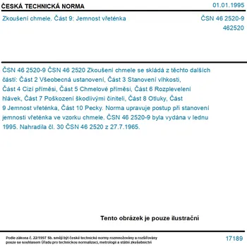 ČSN 46 2520-9 - Zkoušení chmele. Část 9: Jemnost vřeténka - Tisk
