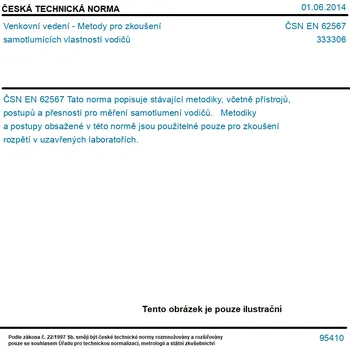 ČSN EN 62567 - Venkovní vedení - Metody pro zkoušení samotlumících vlastností vodičů - Tisk