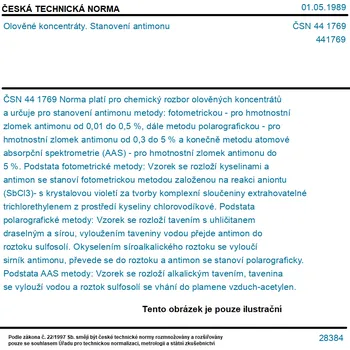 ČSN 44 1769 - Olověné koncentráty. Stanovení antimonu - Tisk