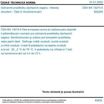 ČSN EN 13274-5 - Ochranné prostředky dýchacích orgánů - Metody zkoušení - Část 5: Kondicionování - Tisk