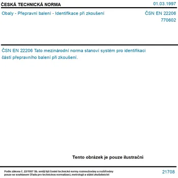 ČSN EN 22206 - Obaly - Přepravní balení - Identifikace při zkoušení - Tisk