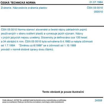 ČSN 05 0010 - Zváranie. Názvoslovie zvárania plastov - Tisk