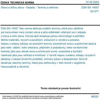 ČSN EN 14057 - Olovo a slitiny olova - Odpady - Termíny a definice - Tisk
