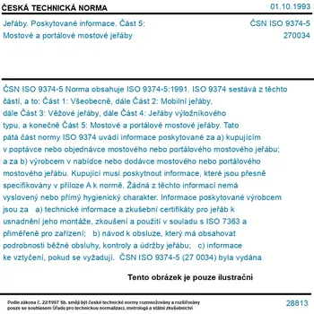 ČSN ISO 9374-5 - Jeřáby. Poskytované informace. Část 5: Mostové a portálové mostové jeřáby - Tisk