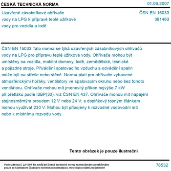Bojler ČSN EN 15033 - Uzavřené zásobníkové ohřívače vody na LPG k přípravě teplé užitkové vody pro vozidla a lodě - Tisk
