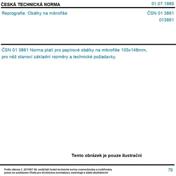 ČSN 01 3861 - Reprografie. Obálky na mikrofiše - Tisk