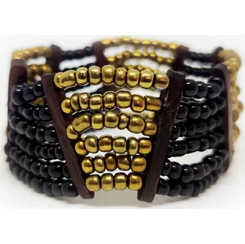 Náramek Korálkový náramek černo zlatý