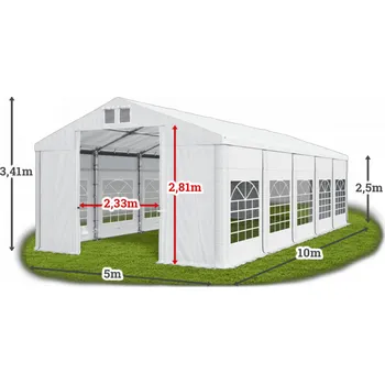 Zahradní stan Párty stan 5x10x2,5m střecha PVC 560g/m2 boky PVC 500g/m2 konstrukce ZIMA Zelená Šedá Šedá