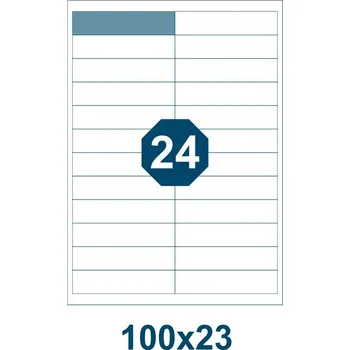 Speciální papír Samolepicí etikety, délka 100 mm, šířka 23 mm, 24 ks na archu A4, 100 listů/bal.