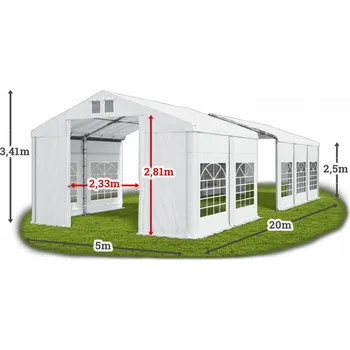 Zahradní stan Párty stan 5x20x2,5m střecha PVC 560g/m2 boky PVC 500g/m2 konstrukce ZIMA Zelená Šedá Šedá