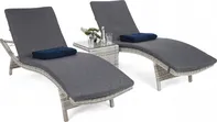 Home & Garden Marbella lehátko 2 ks + stolek světle šedá/šedá Melange