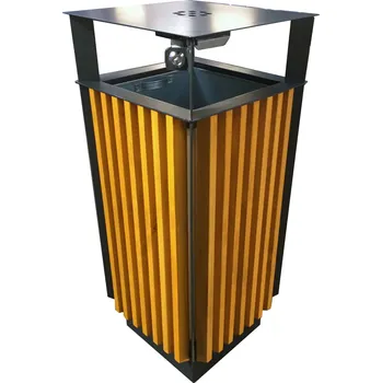 Venkovní odpadkový koš Odpadkový koš venkovní dřevěný se stříškou a popelníkem, černý