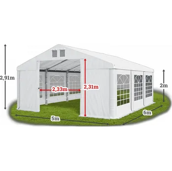 Zahradní stan Párty stan 5x6x2m střecha PVC 560g/m2 boky PVC 500g/m2 konstrukce LÉTO Šedá Šedá Šedá