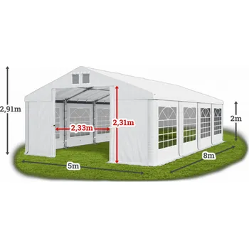 Zahradní stan Párty stan 5x8x2m střecha PVC 560g/m2 boky PVC 500g/m2 konstrukce ZIMA Šedá Zelená Modrá
