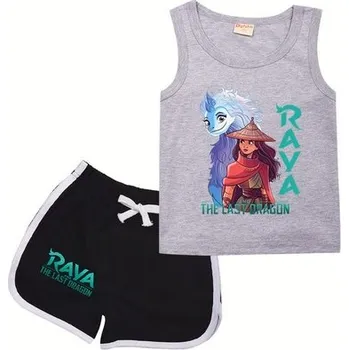 Čína Letní dvoudílná souprava tílka a šortek - Raya a poslední drak Varianta: Raya a drak, šedá + černá, Velikost: 130/7-8 let