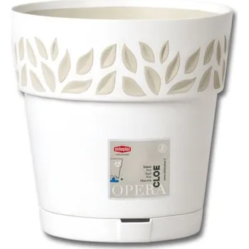 Obal na květináč Květ. d15xh15cm BÍLÁ/travertin CLOE+miska