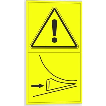 Výstraha - Zajisti mobilní stroj klínem proti samovolnému pojezdu Samolepka 95 x 175 mm tl. 0.1 mm - Kód: 09148