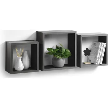 police Homea Nástěnné police, tmavě šedá barva, 3 ks, MDF