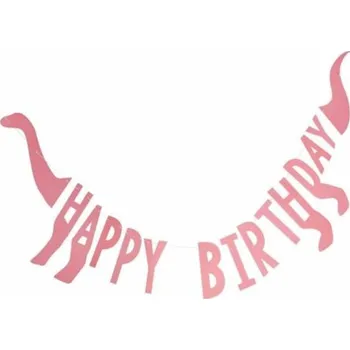 Party dekorace Ginger Ray Girl Dino party – Girlanda "Happy birthday" růžová 27 cm x 137 cm