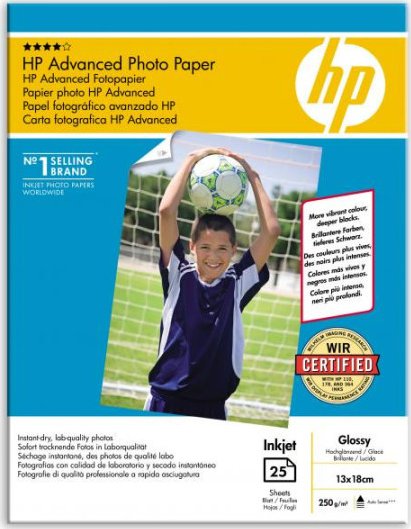 HP Advanced Glossy Photo Paper-25 sht/13 x 18 cm borderless