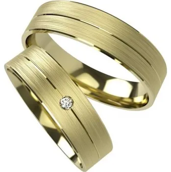 Prsten Primossa Ploché snubní prsteny s matným povrchem a drážkou Primossa, žluté zlato - vzor č. 1113 Dámský prsten: 54 mm, Pánský prsten: 56mm