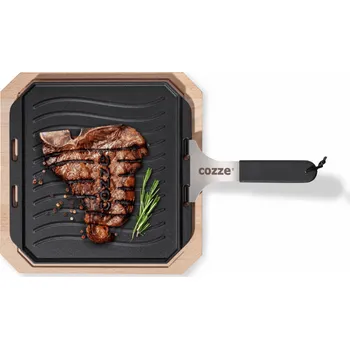 Pánev Cozze Litinová pánev s dřevěným tácem 33x33cm Cozze
