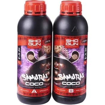 Hnojivo Shogun Samurai Coco A+B 1L (SHOGUN Samurai Coco je dvousložková výživa pro pěstování v kokosu po celý pěstební cyklus.)